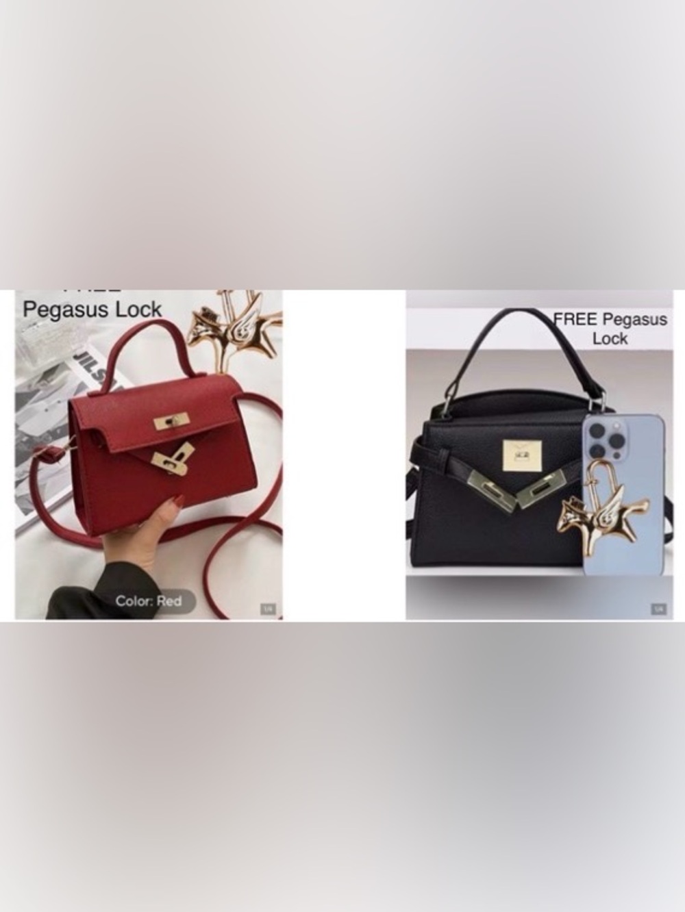 (2) Two Niche Couture Small Evening Bags with Pegasus Bag Pendant Lock Charm.